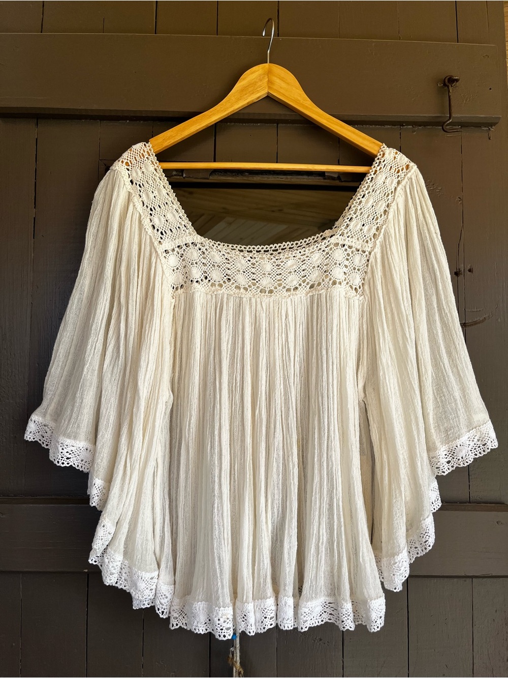 Jen's Pirate Booty White Cotton Crochet-Trim Peasant Blouse